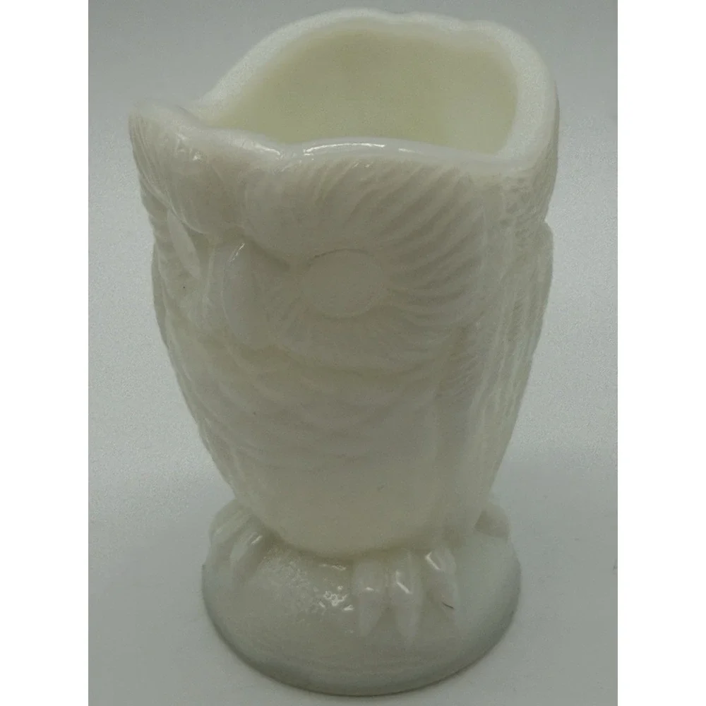 Vintage Challinor Taylor White Milk Glass Owl Egg Cup/Toothpick 3.5 Inches Tall
